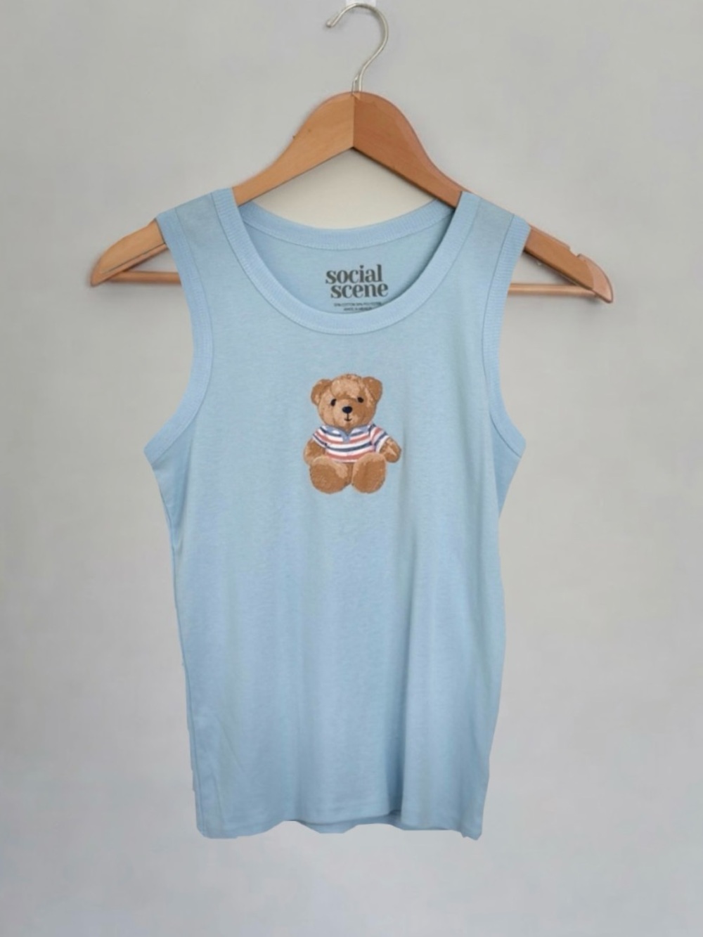Social Scene Light Blue Teddy Tank Top